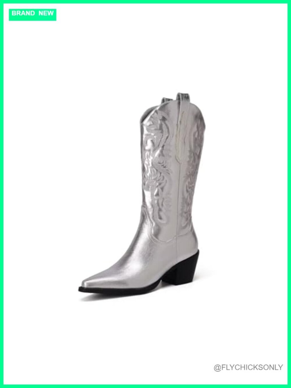 Women's Embroidered Western Cowboy Boots Mid Calf Metal PU Medium Heel Pointed